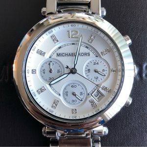 Michael Kors MK5275 Parker silver tone chronograph watch with diamond hours